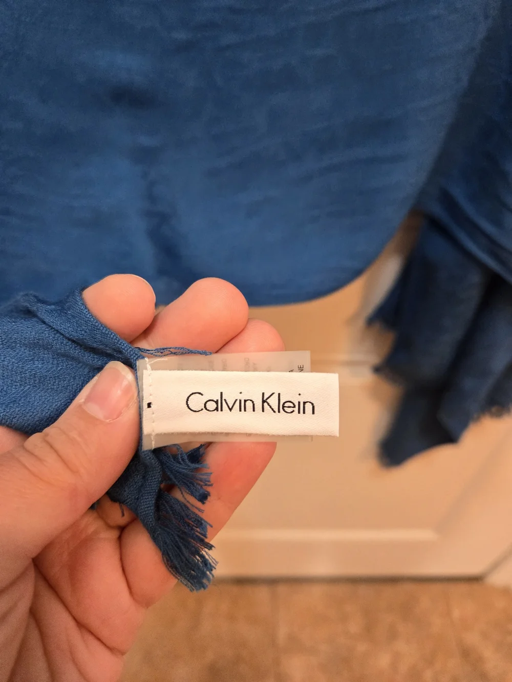 Calvin Klein Blue Fringe Wrap Shawl